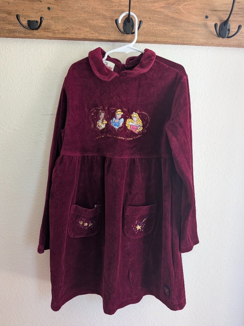 vintage disney princess dark red velvet long sleeve girls dress size 7-8 years